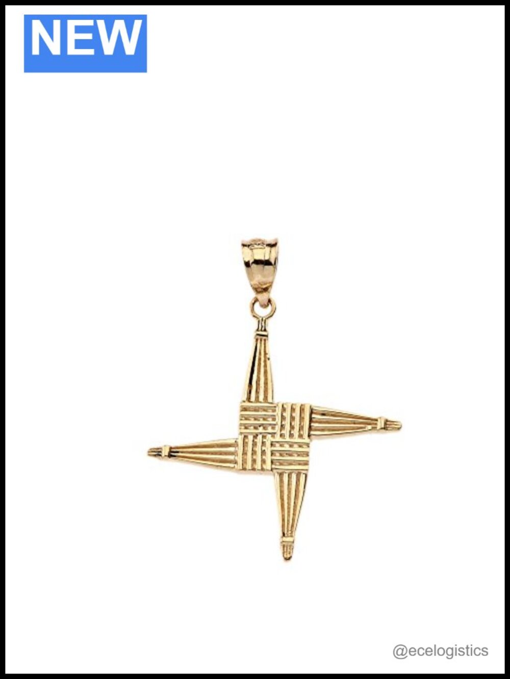 Solid 10k Yellow Gold St. Brigid Cross Pendant Necklace Irish Religious Jewelry